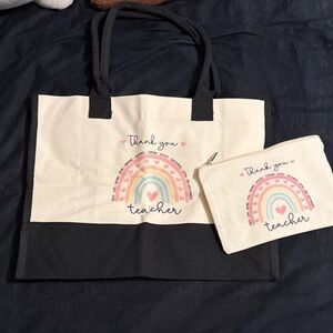Thank You Teacher Tote Bag Set - Cream and Black